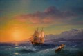IVAN KONSTANTINOVICH AIVAZOVSKY Navire au coucher du soleil au large de Cap Martin voile